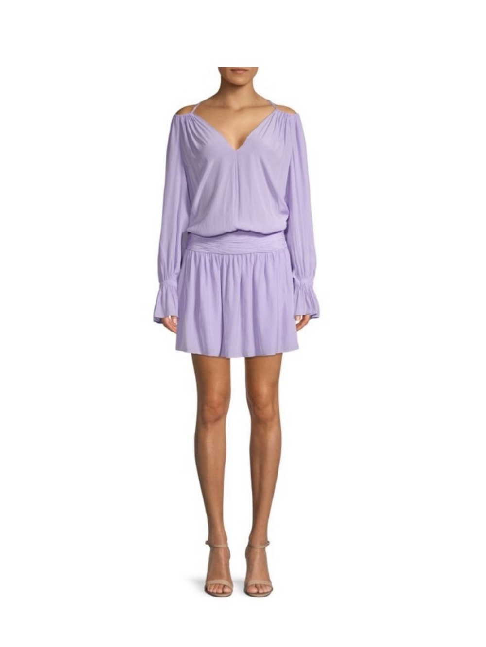 RAMY BROOK Lilac Cold-Shoulder V-Neck Mini Dress size 6. NWOT